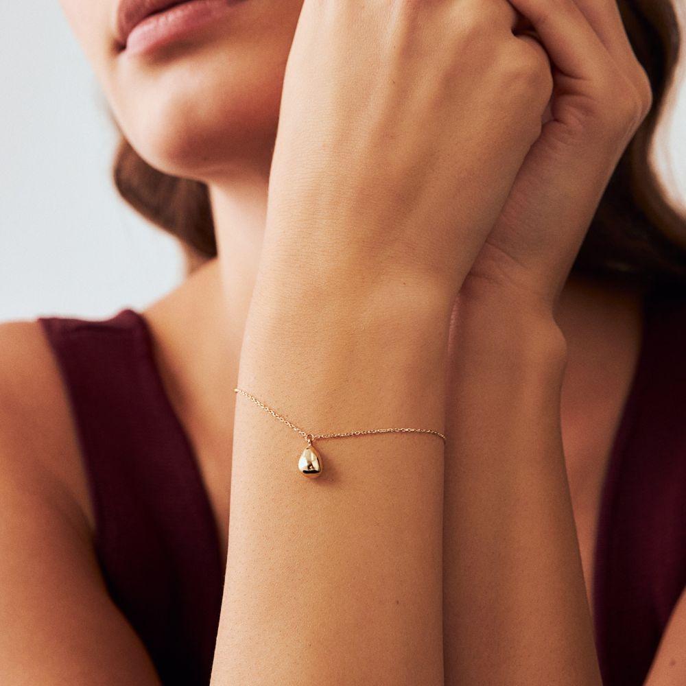 Women's Teardrop Pendant Chain Bracelet 8”+1” in 14K Solid Yellow Gold For Sale