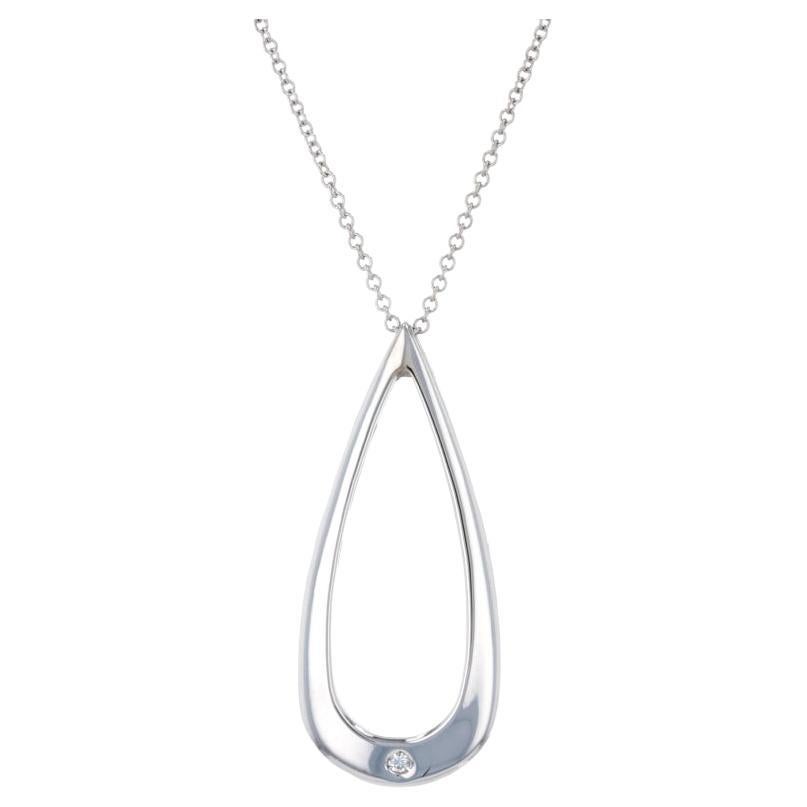 1970s Diamond 14 Karat White Gold Teardrop Pendant Necklace For Sale at