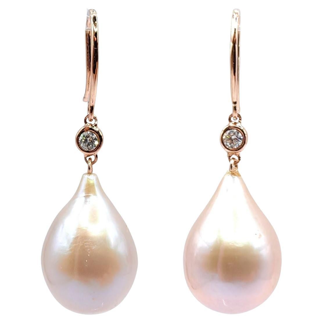 Orecchini a goccia con diamanti e perle barocche Pink Diamond in oro rosa 18 carati