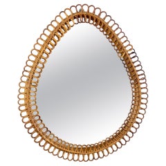 Teardrop Rattan & Bamboo Wall Mirror, Italy, 1960s