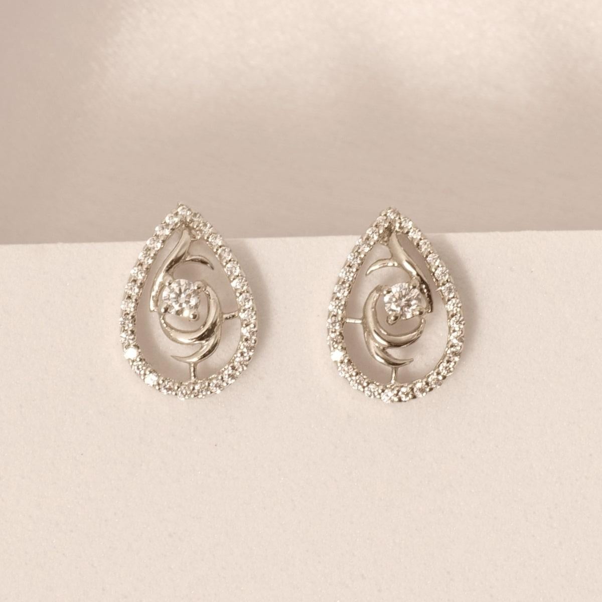 Teardrop Rose Diamond Stud Earrings in 14K Solid Gold (Certified) For Sale 2