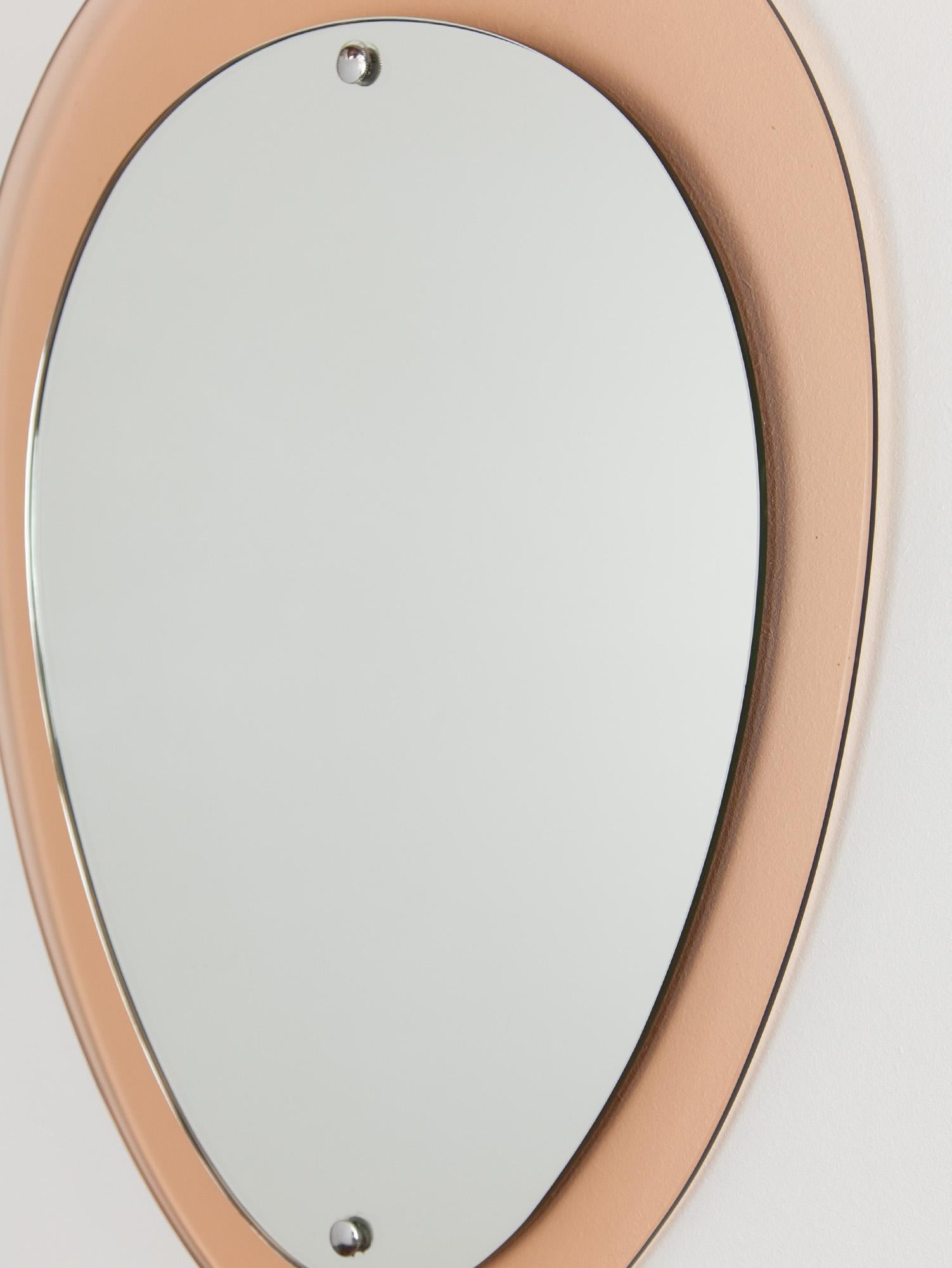 Mid-Century Modern Teardrop Rose Glass Mirror attributed to Cristal Arte, Italy, 19001960s  For Sale
