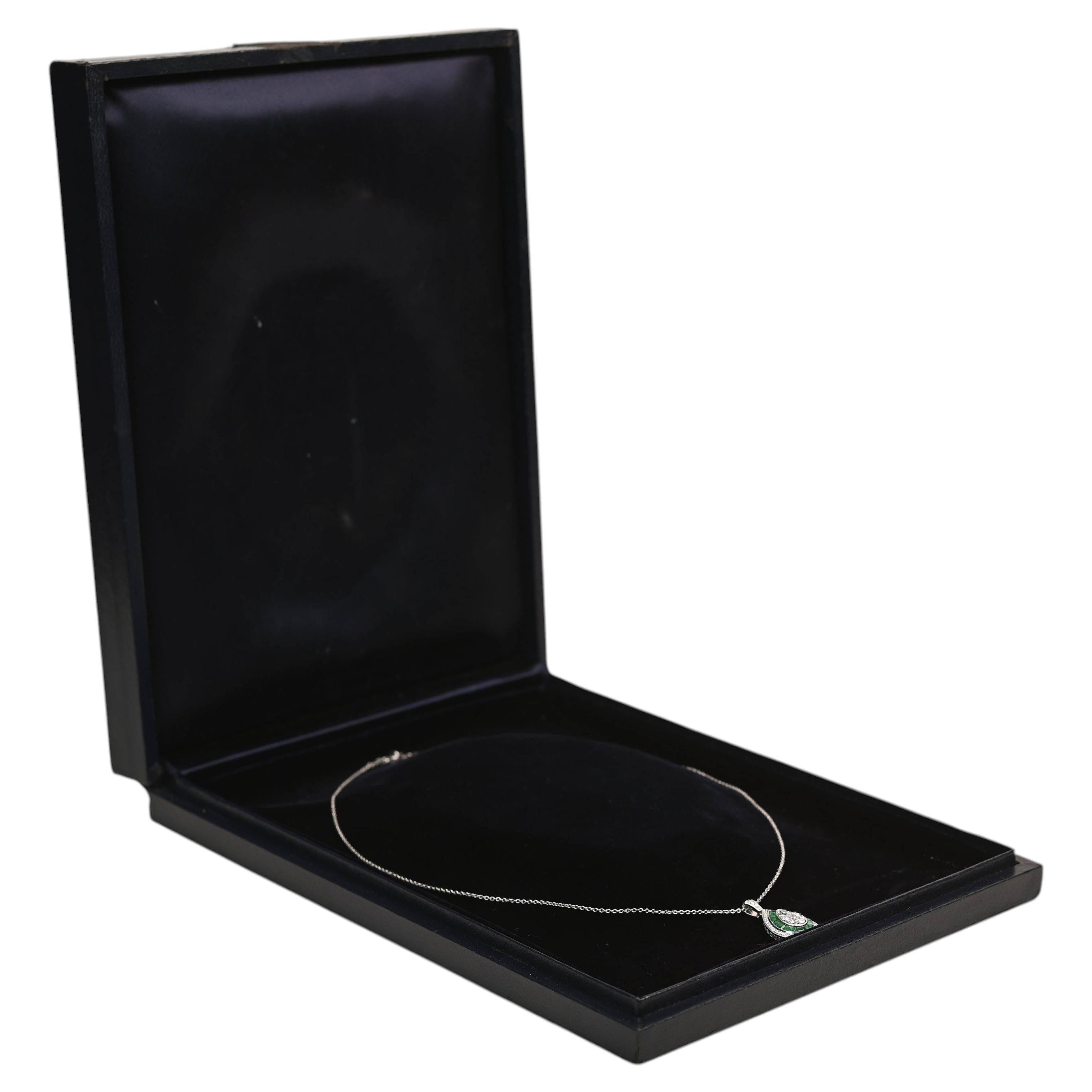Teardrop Shape Diamond Pendant Necklace. Emerald Double Halo Pendant Platinum