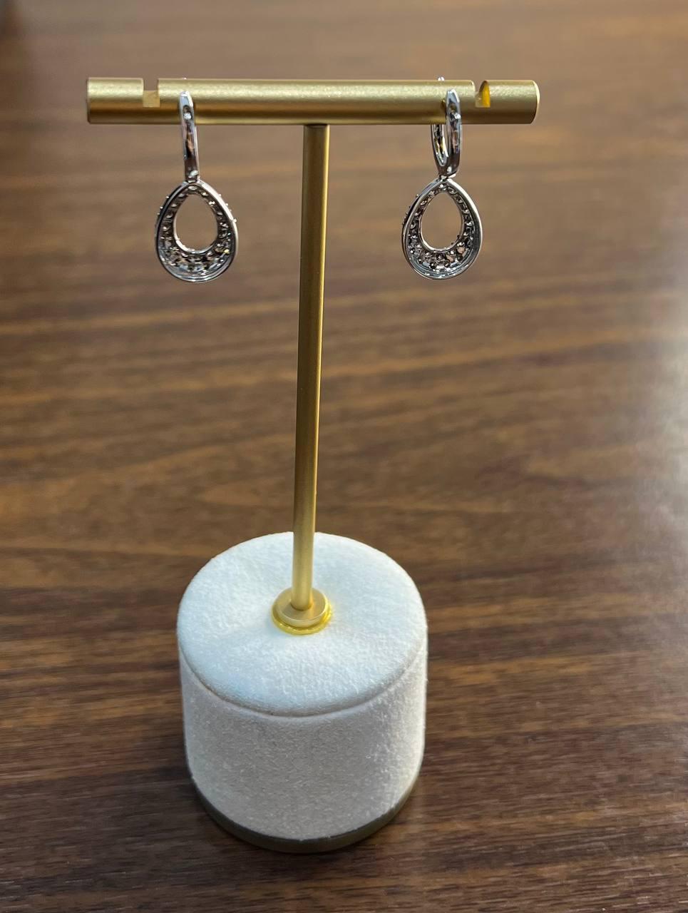 Mixed Cut Teardrop Shape White Champagne Diamond Statement 14K White Gold Huggie Earrings For Sale