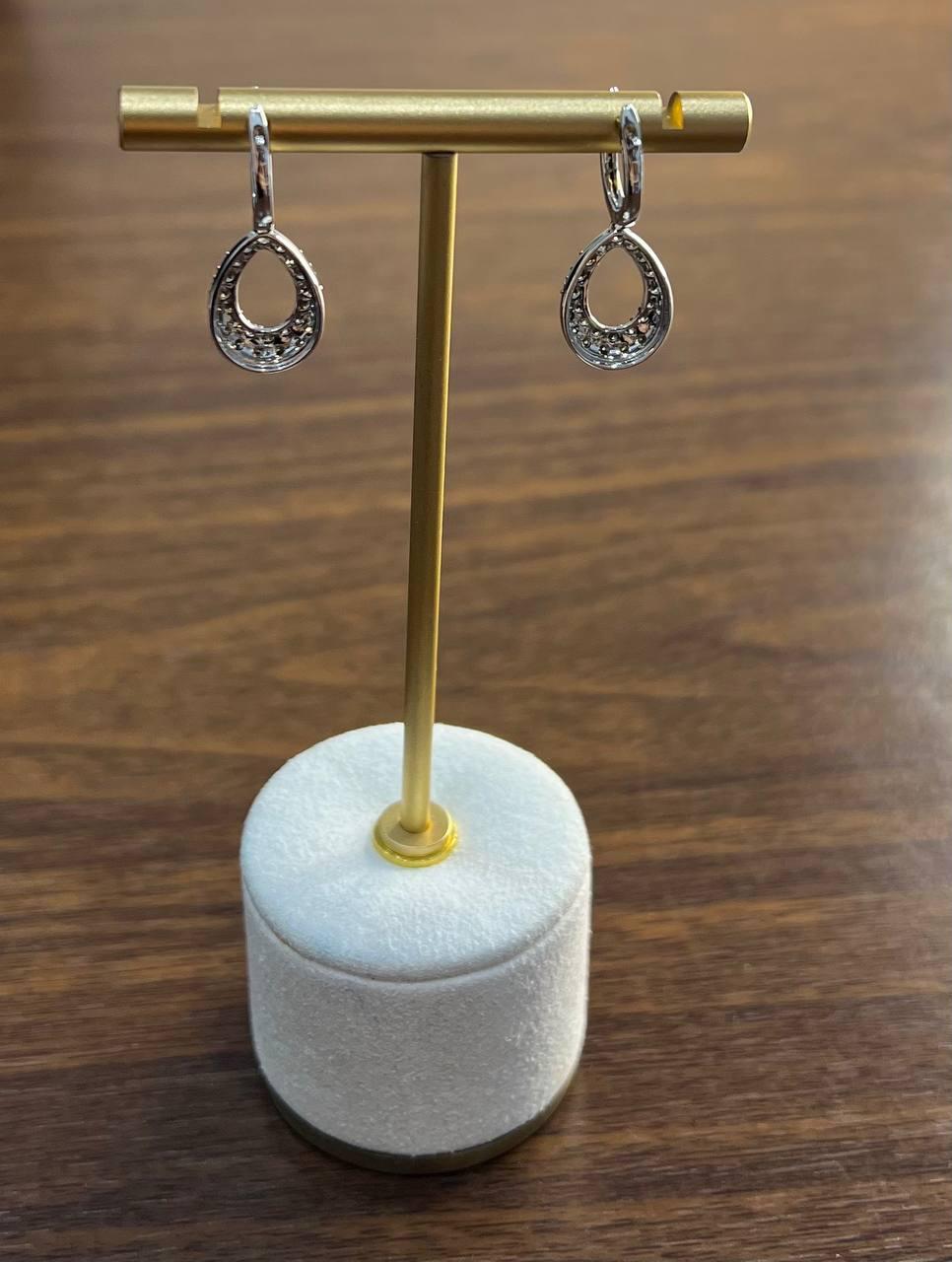 Teardrop Shape White Champagne Diamond Statement 14K White Gold Huggie Earrings In New Condition For Sale In Oakton, VA