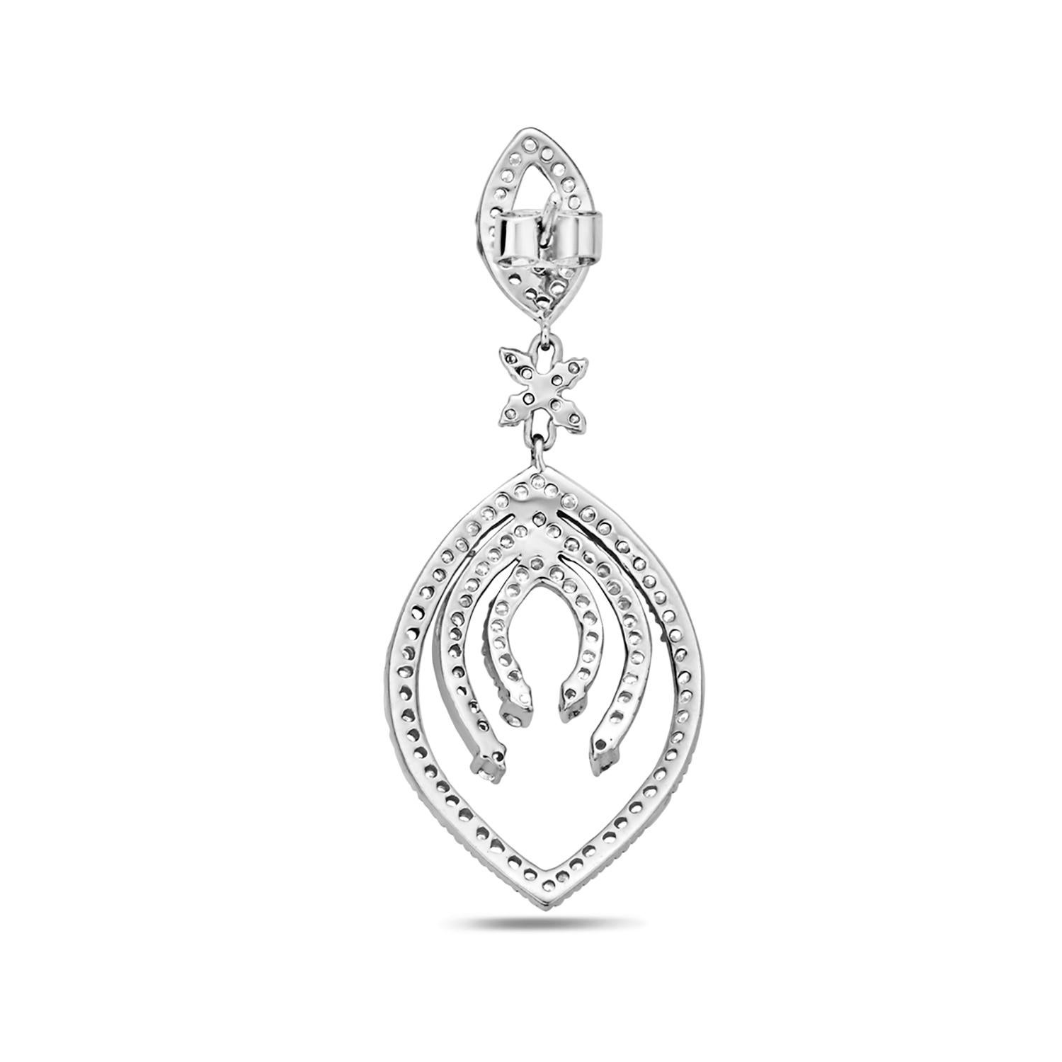 Mixed Cut Teardrop Shaped Dangle Earring with Brilliant Cut Diamonds in 18k White Gold For Sale