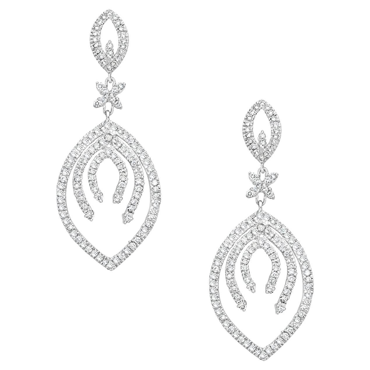 Teardrop Shaped Dangle Earring with Brilliant Cut Diamonds in 18k White Gold For Sale