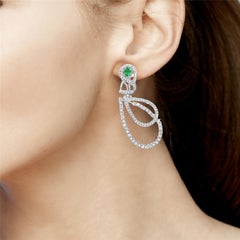 Teardrop Shaped Earrings With Zambian Emerald & Diamonds Made In 18k White Gold