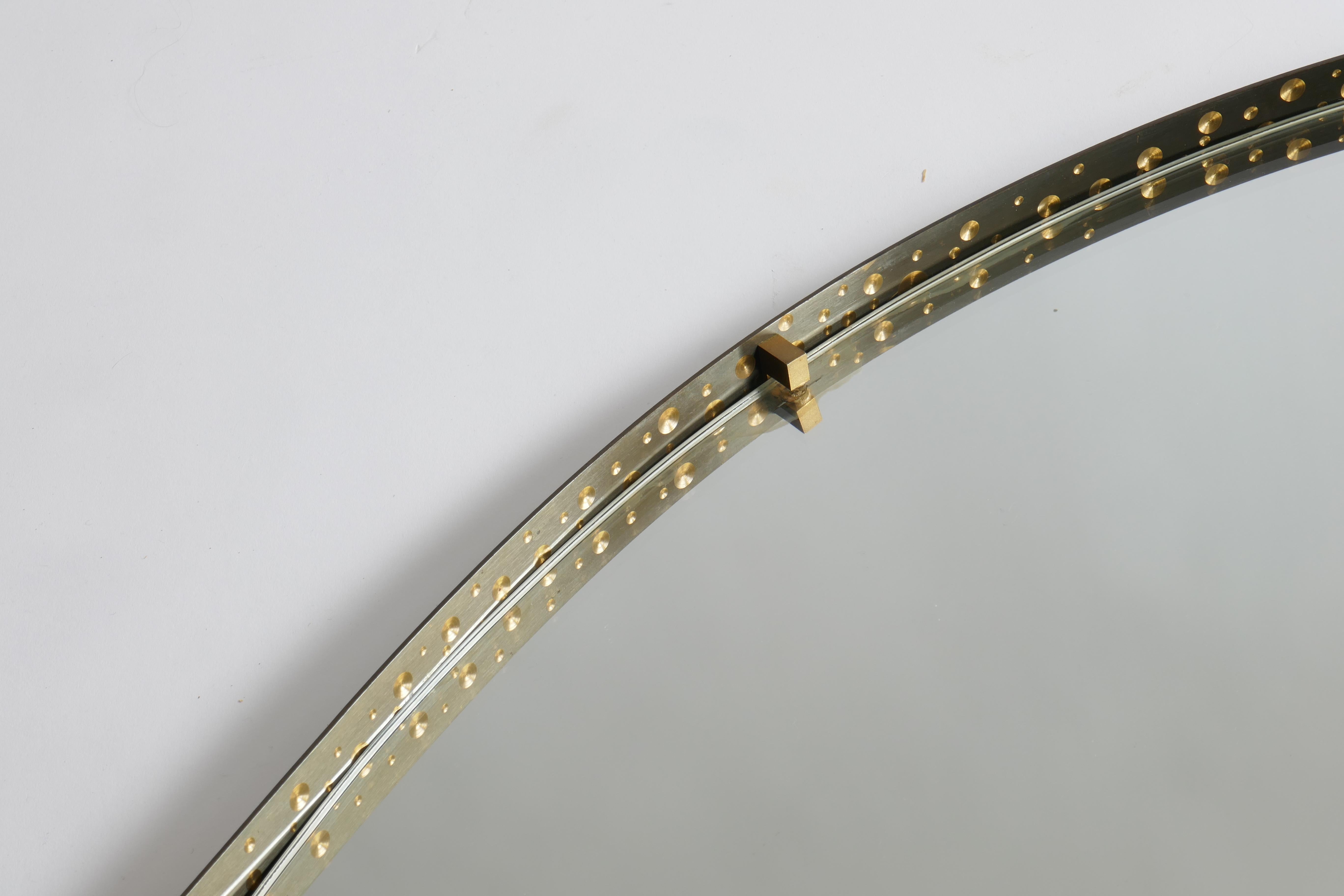 Teardrop-Shaped Mirror with Hammered Iron Frame & Brass Details, Italy, 1960s 4