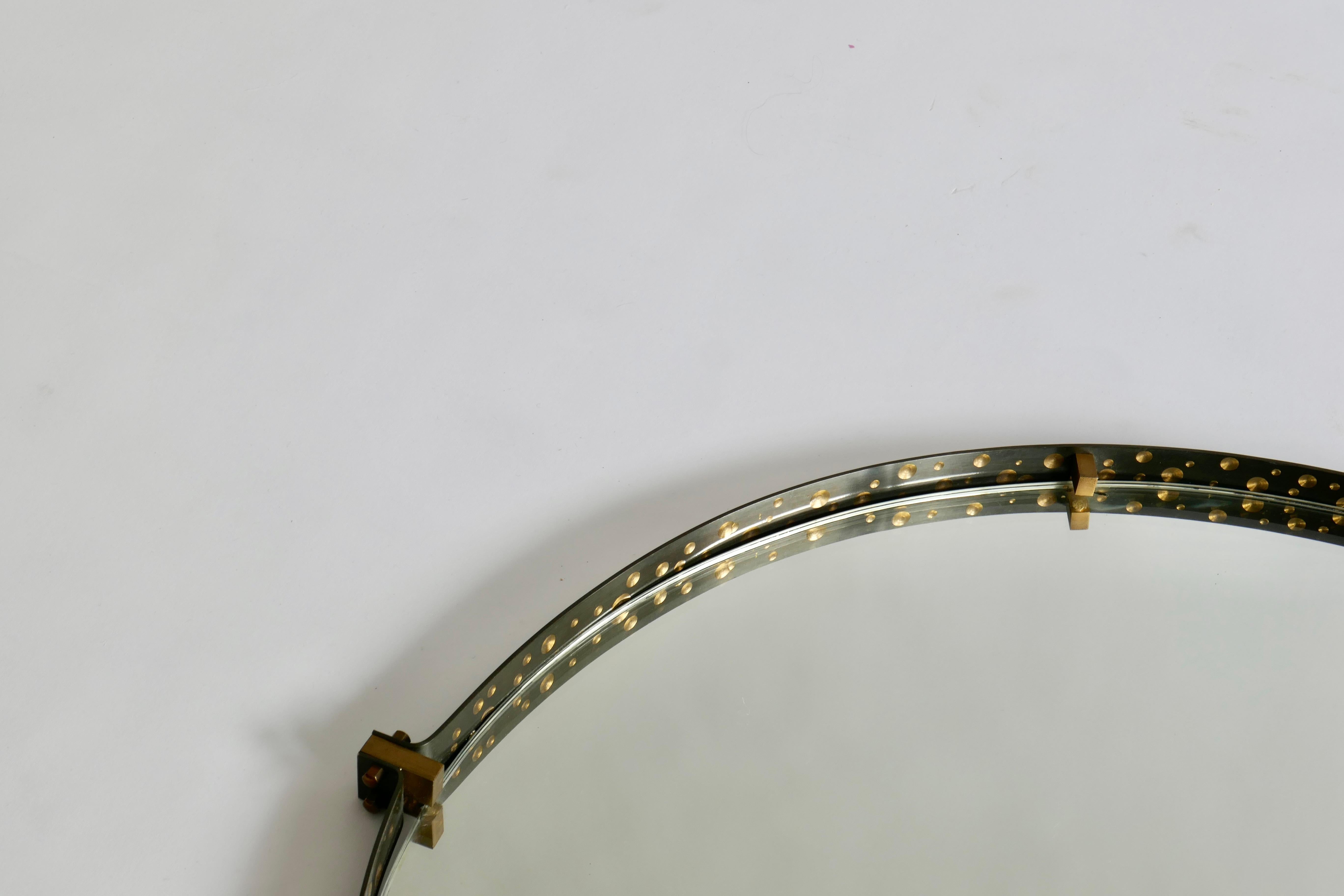 Teardrop-Shaped Mirror with Hammered Iron Frame & Brass Details, Italy, 1960s In Good Condition In London, GB