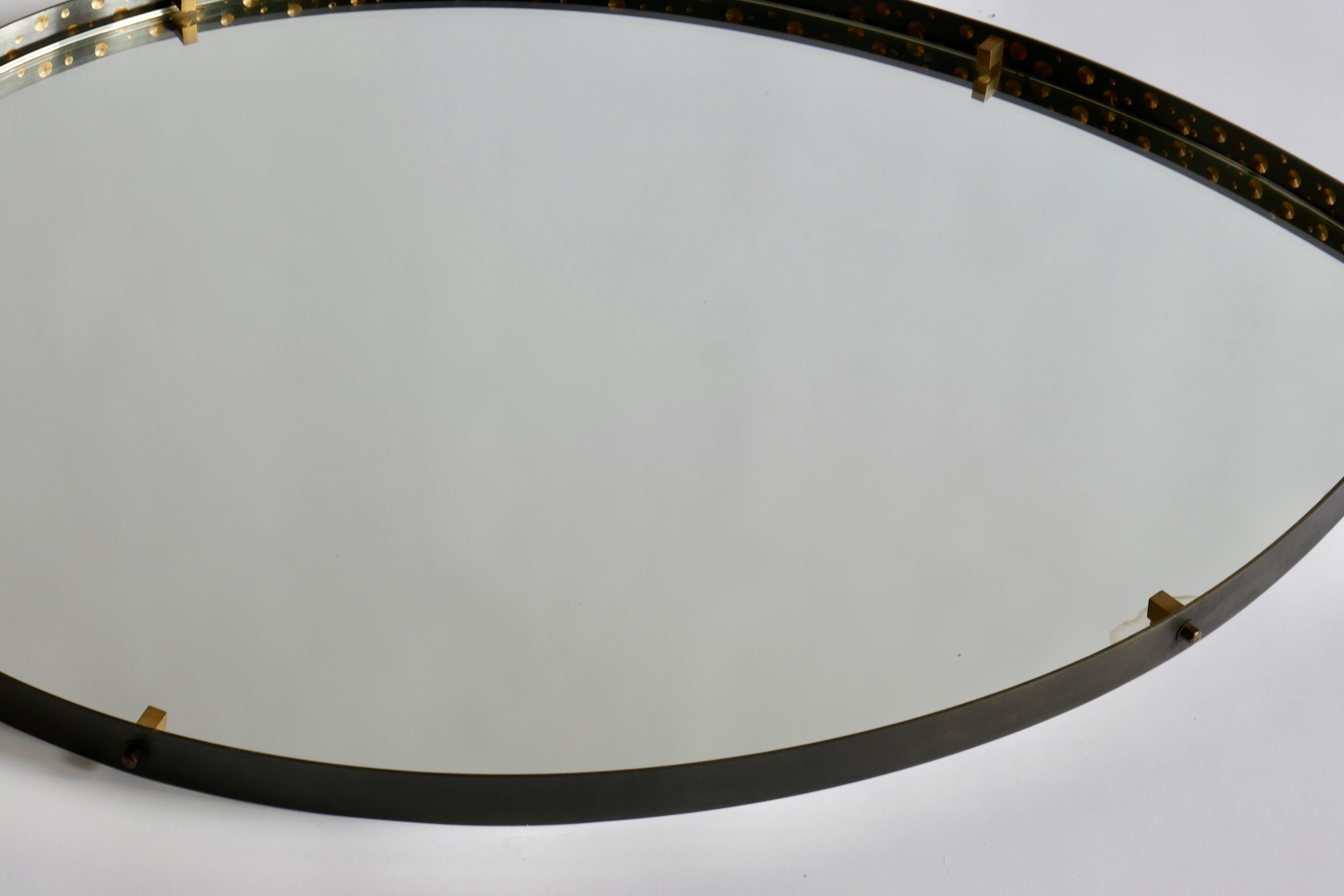 Teardrop-Shaped Mirror with Hammered Iron Frame & Brass Details, Italy, 1960s 1