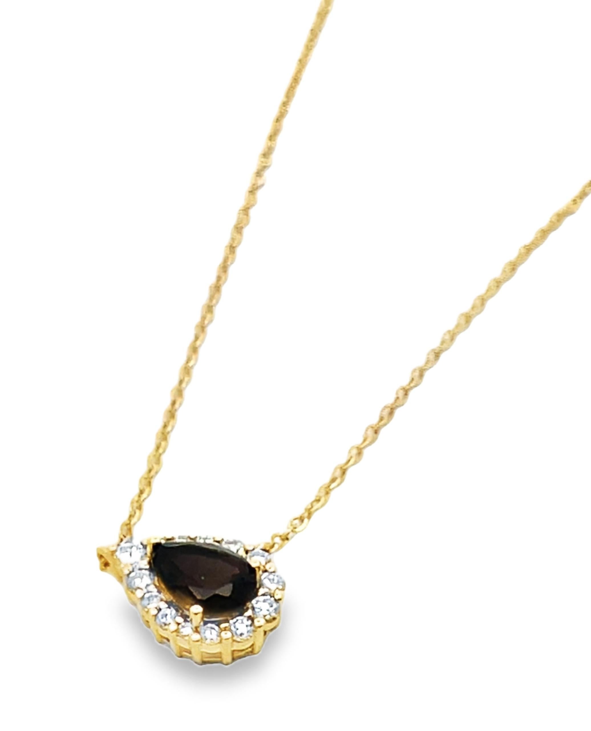 Tropfenförmige Diamant-Halskette aus Gelbgold mit Smokey Topas und verstellbarer Länge Damen im Angebot