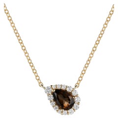 Teardrop Smoky Topaz Diamond Necklace in Yellow Gold with Adjustable Length