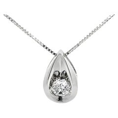 Collar de Diamantes Solitario Lágrima Oro Blanco 14K