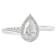 Teardrop-Solitär-Ring mit Halo-Fassung und natürlichem Diamanten aus 14-karätigem Massivgold (zertifiziert)