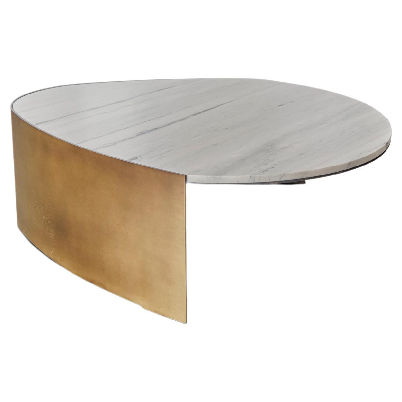 Teardrop Stone & Gold Painted Steel Base Coffee Table by ATRA For Sale
