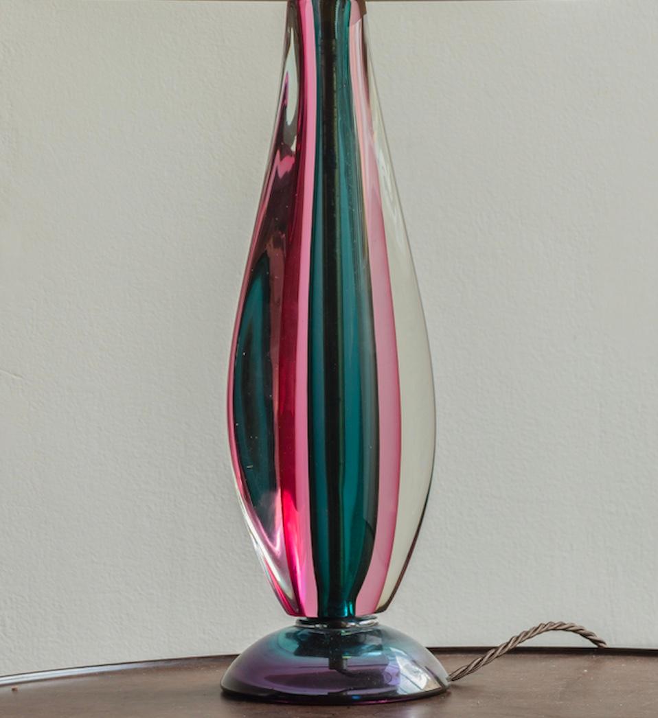 Teardrop Table Lamp in Clear Glass with Pink & Blue, Flavio Poli for Seguso 1950 In Good Condition In London, GB