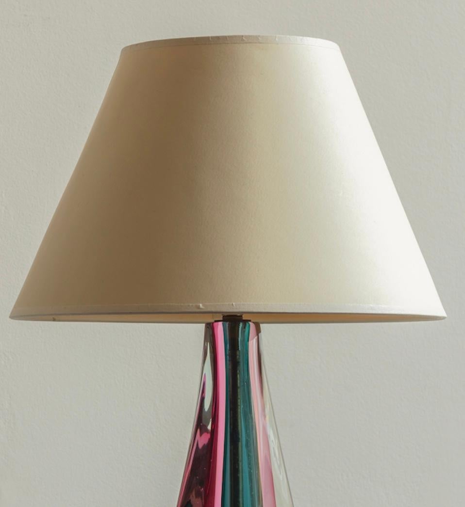 Mid-20th Century Teardrop Table Lamp in Clear Glass with Pink & Blue, Flavio Poli for Seguso 1950