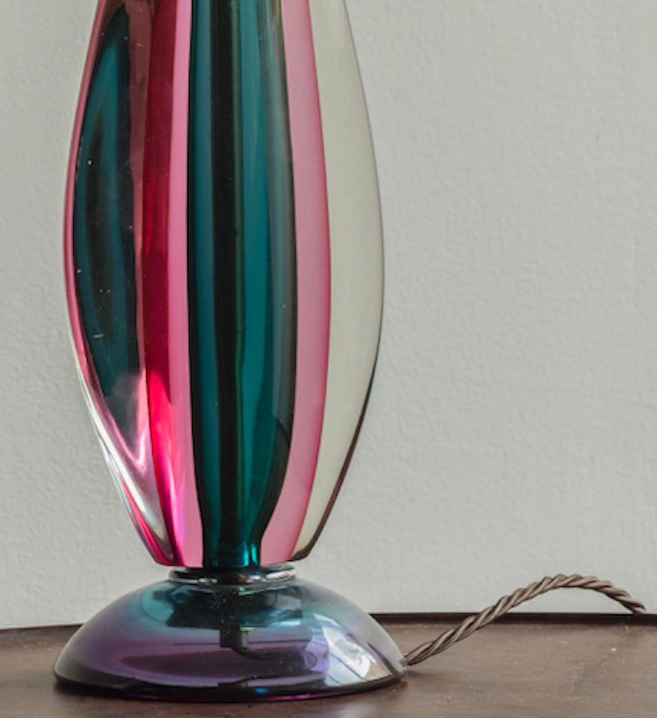Teardrop Table Lamp in Clear Glass with Pink & Blue, Flavio Poli for Seguso 1950 1