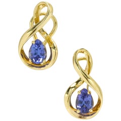 Teardrop Tanzanite Earrings Lever Back 14 Karat Gold Figure 8 Infinity Vintage