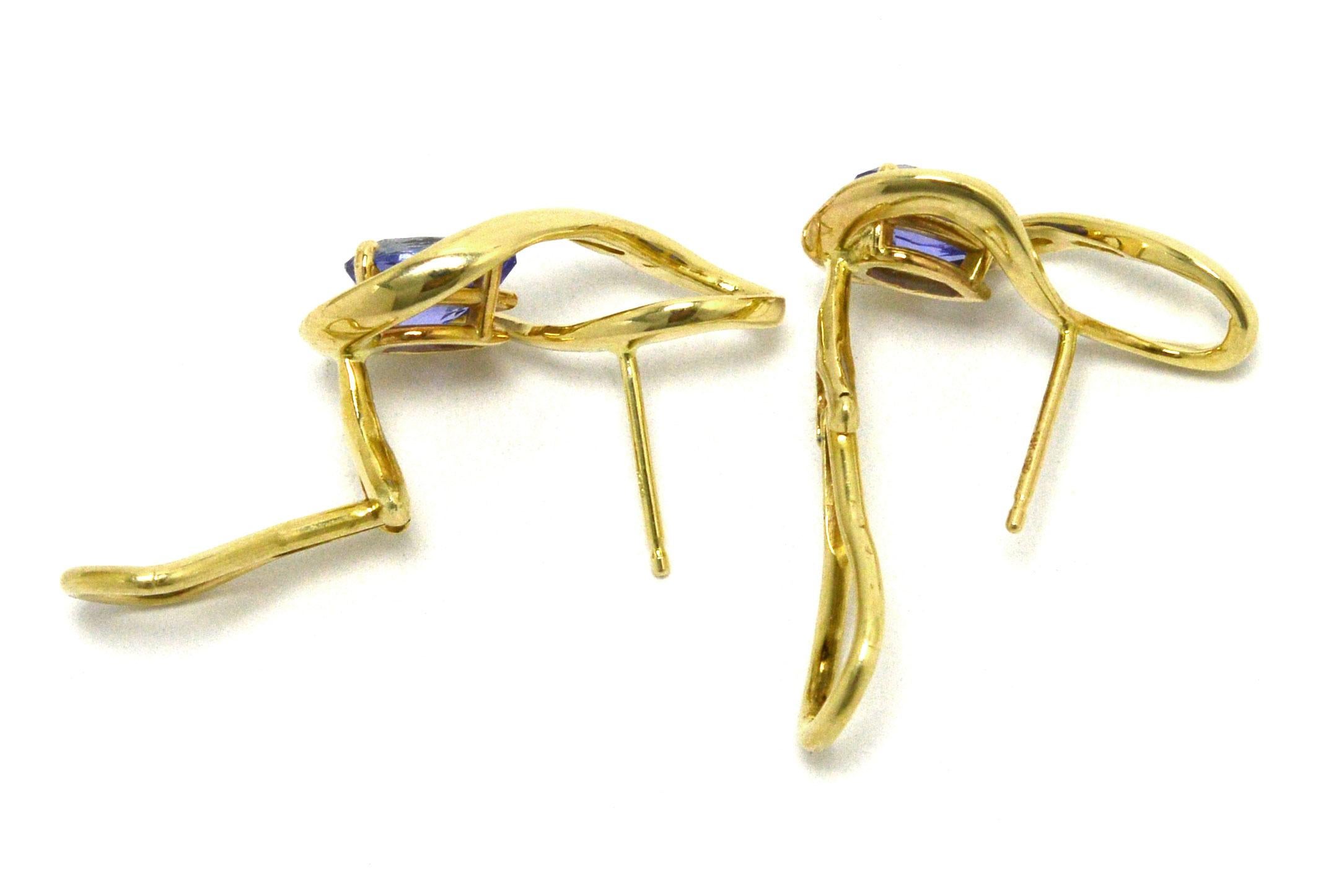 Pear Cut Teardrop Tanzanite Earrings Lever Back 14 Karat Gold Figure 8 Infinity Vintage