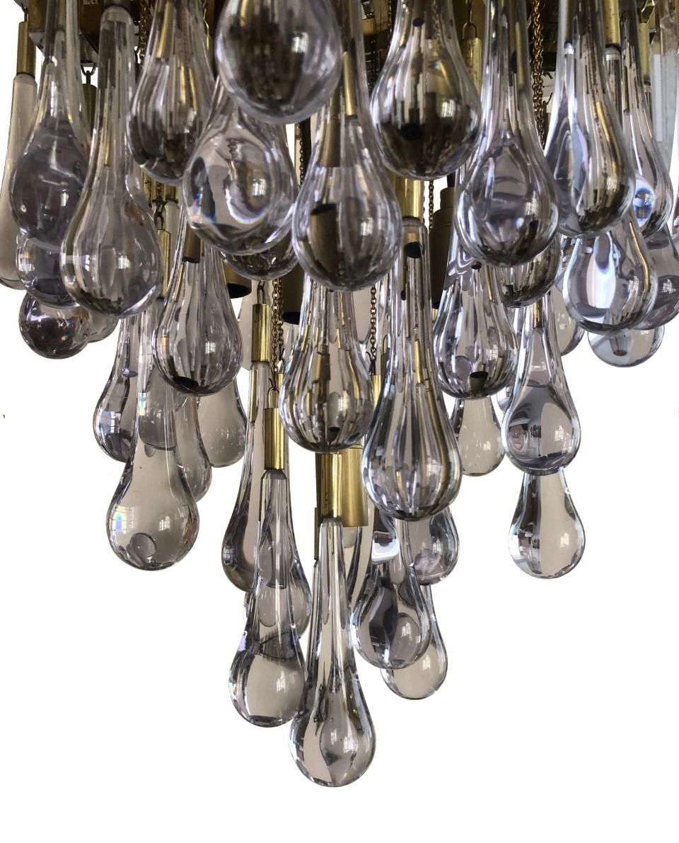 Teardrop Tear Drop Brass Long Chandelier by BD Lumica, Barcelona, 1970s For Sale 3