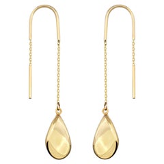 Teardrop Threader Earrings in 14K Solid Yellow Gold