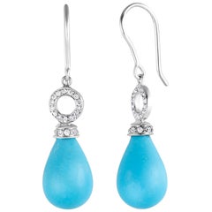 Teardrop Turquoise and Diamond Gold Hoop Drop Earrings Teardrop Turquoise and Diamond Gold Hoop Drop Earrings