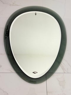 Teardrop Wall Mirror with blue glass edge attributed to Fontana Arte, 1950s