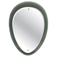 Teardrop Wall Mirror with blue glass edge attributed to Fontana Arte, 1950s