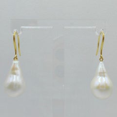 Teardrop White Baroque Pearl Drop Earrings With 18K Yellow Gold French Hooks