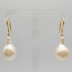 Teardrop White Baroque Pearl Drop Earrings With 18K Yellow Gold French Hooks
