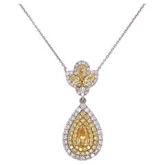 Teardrop Yellow and White 2ctw Diamond Pendant Necklace