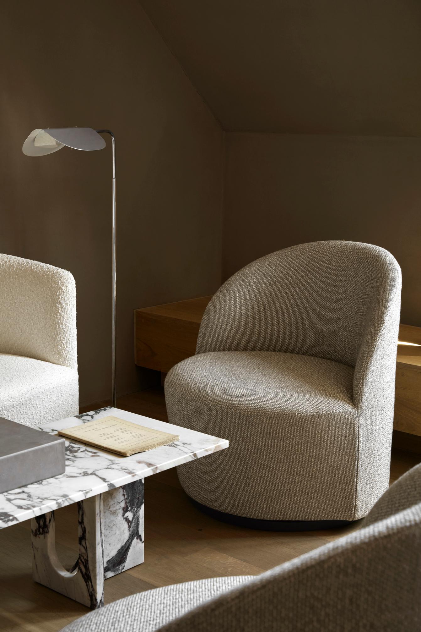 Fabric Tearoom Lounge Chair, Swivel w/Return, in Kvadrat Safire 004, by Nick Ross, Audo For Sale