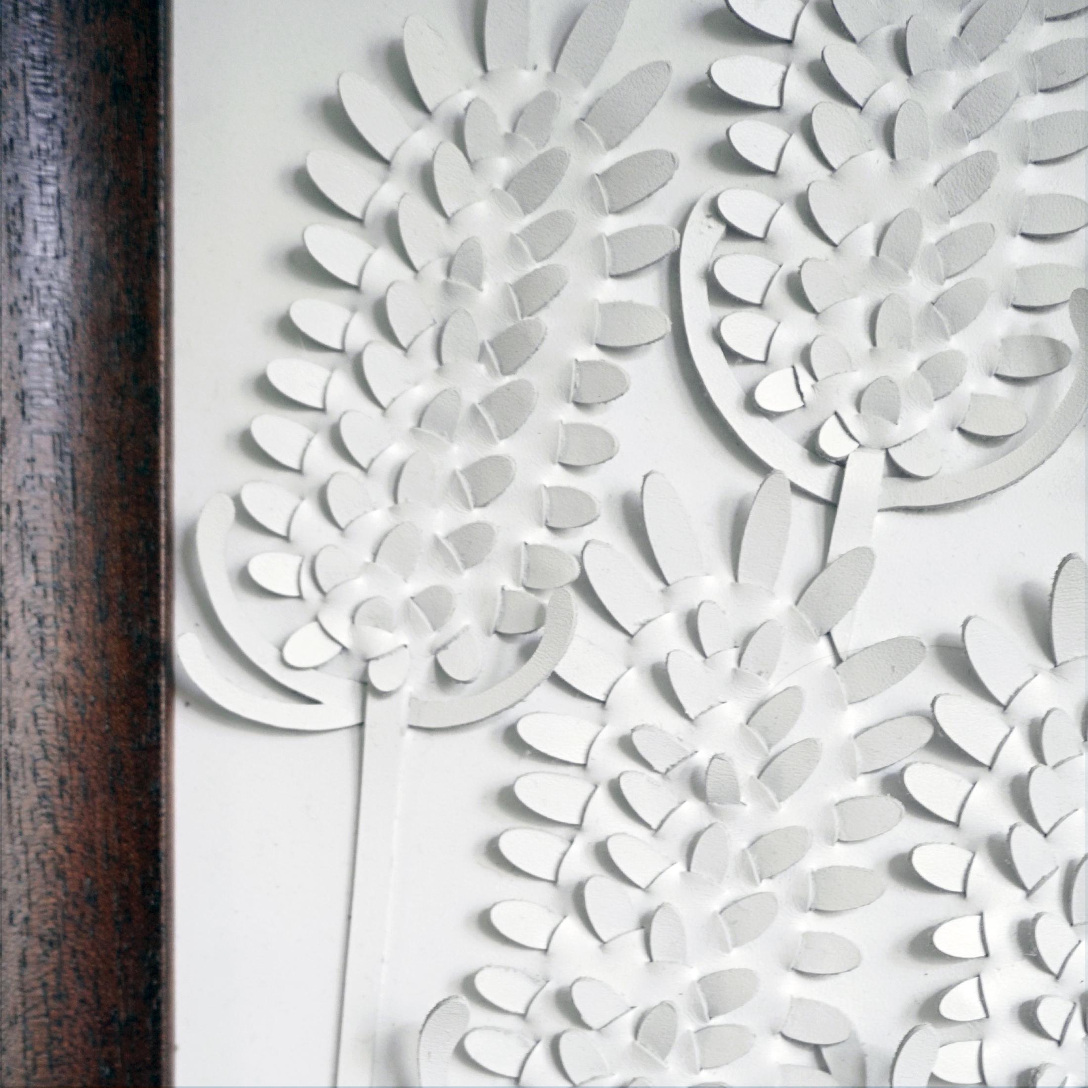 British Teasel a Piece of 3D Sculptural White Leather Wall Art For Sale