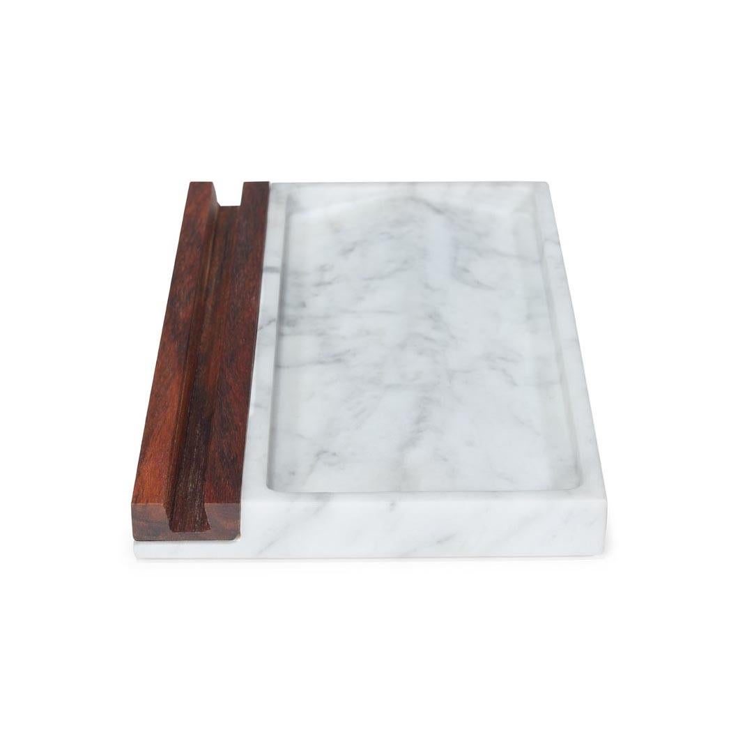 Modern Tech Tray - Office tray - Carrara Marble + Walnut For Sale