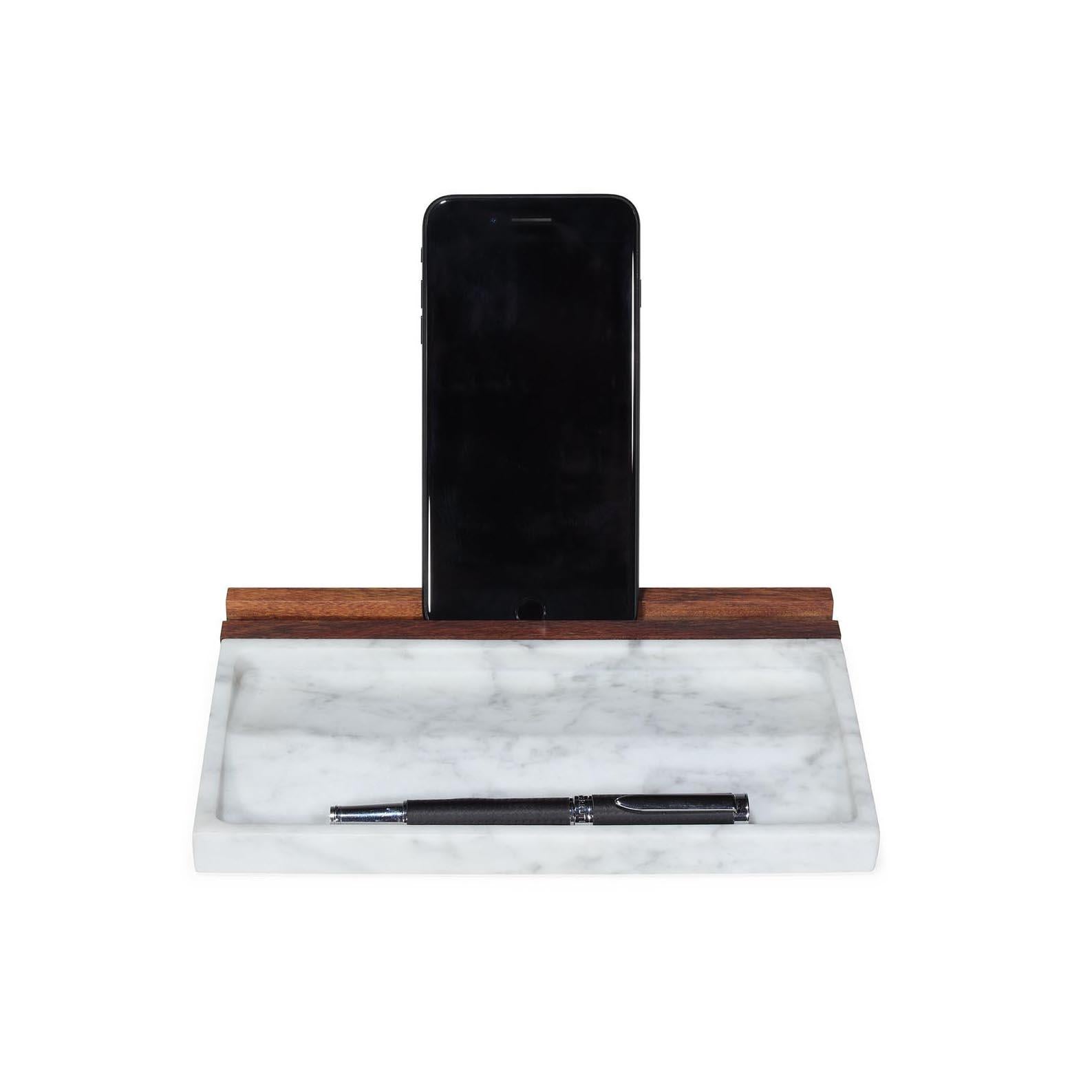 Hand-Crafted Tech Tray - Office tray - Carrara Marble + Walnut For Sale