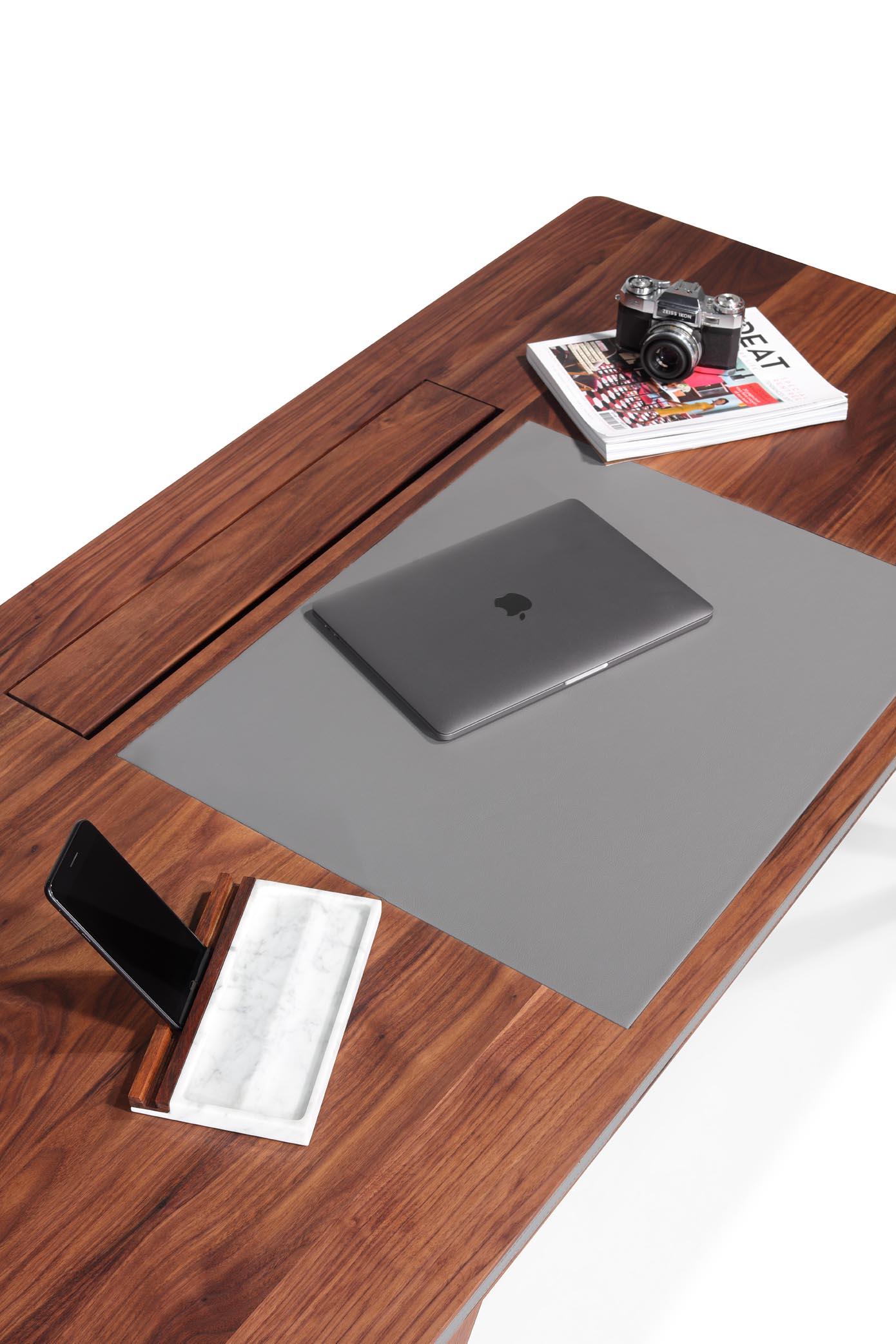 Tech Tray - Office tray - Carrara Marble + Walnut For Sale 2