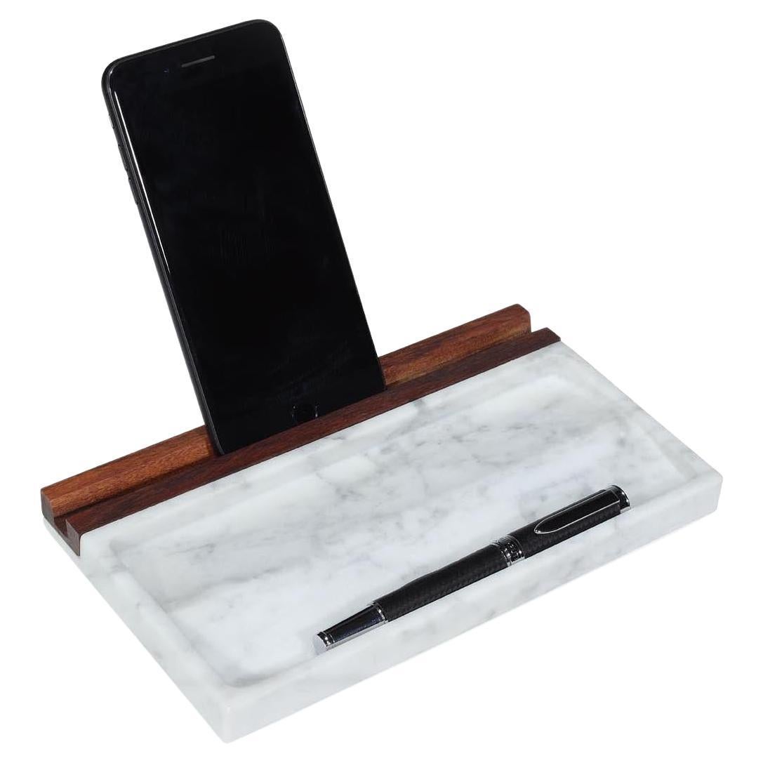 Tech Tray - Office tray - Carrara Marble + Walnut For Sale