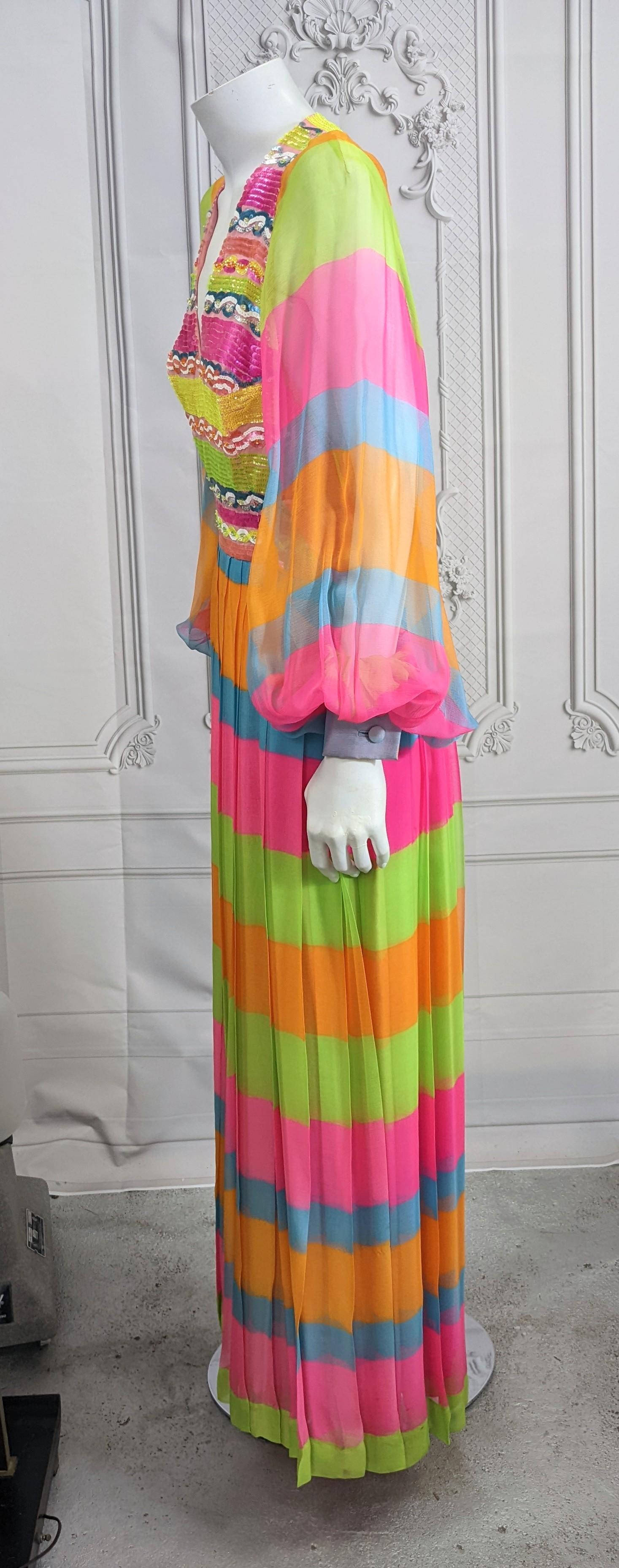 Women's or Men's Technicolor Silk Chiffon and Sequined Gown For Sale