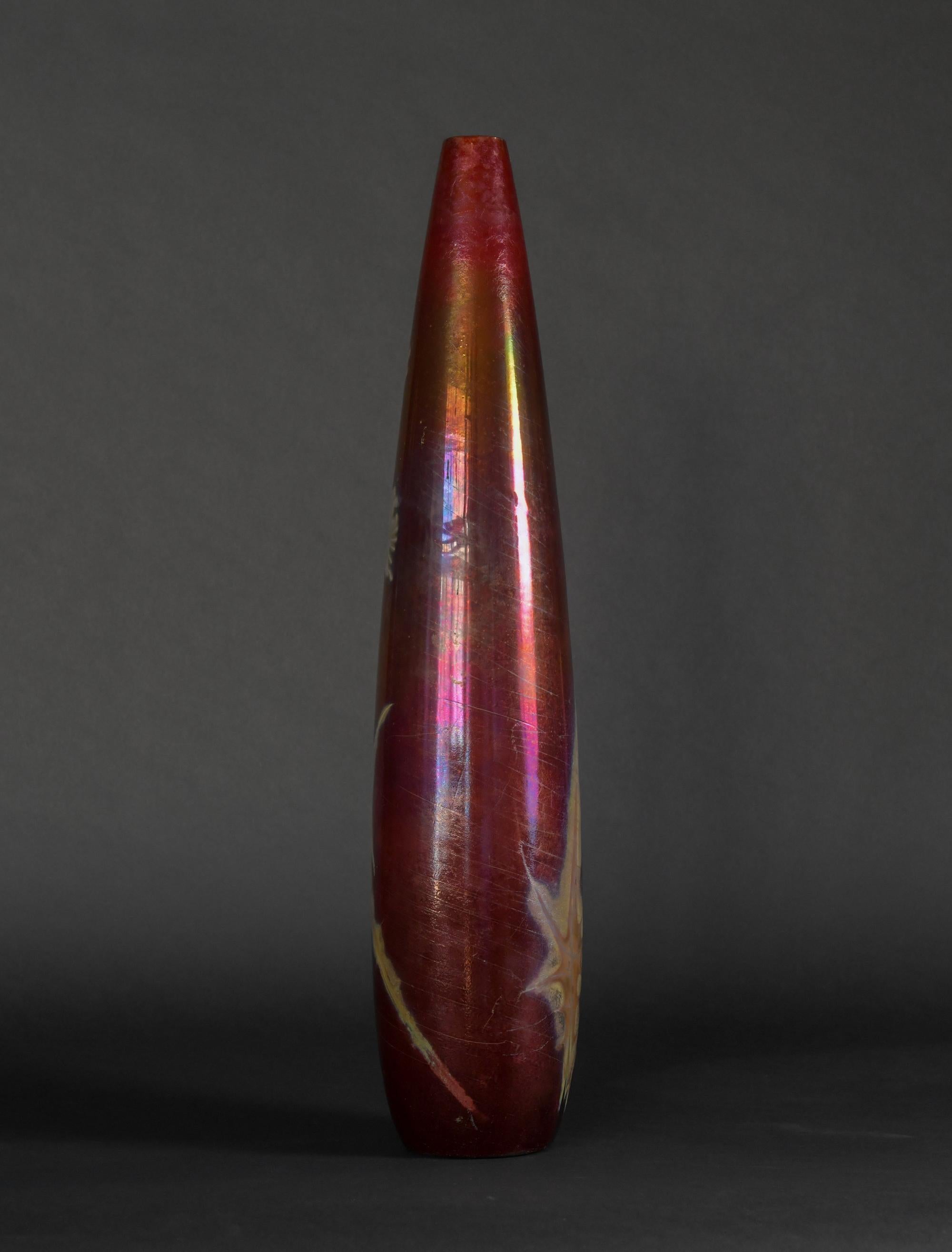 Technicolor Distel-Vase im Art nouveau-Stil von Clement Massier (Glasiert) im Angebot