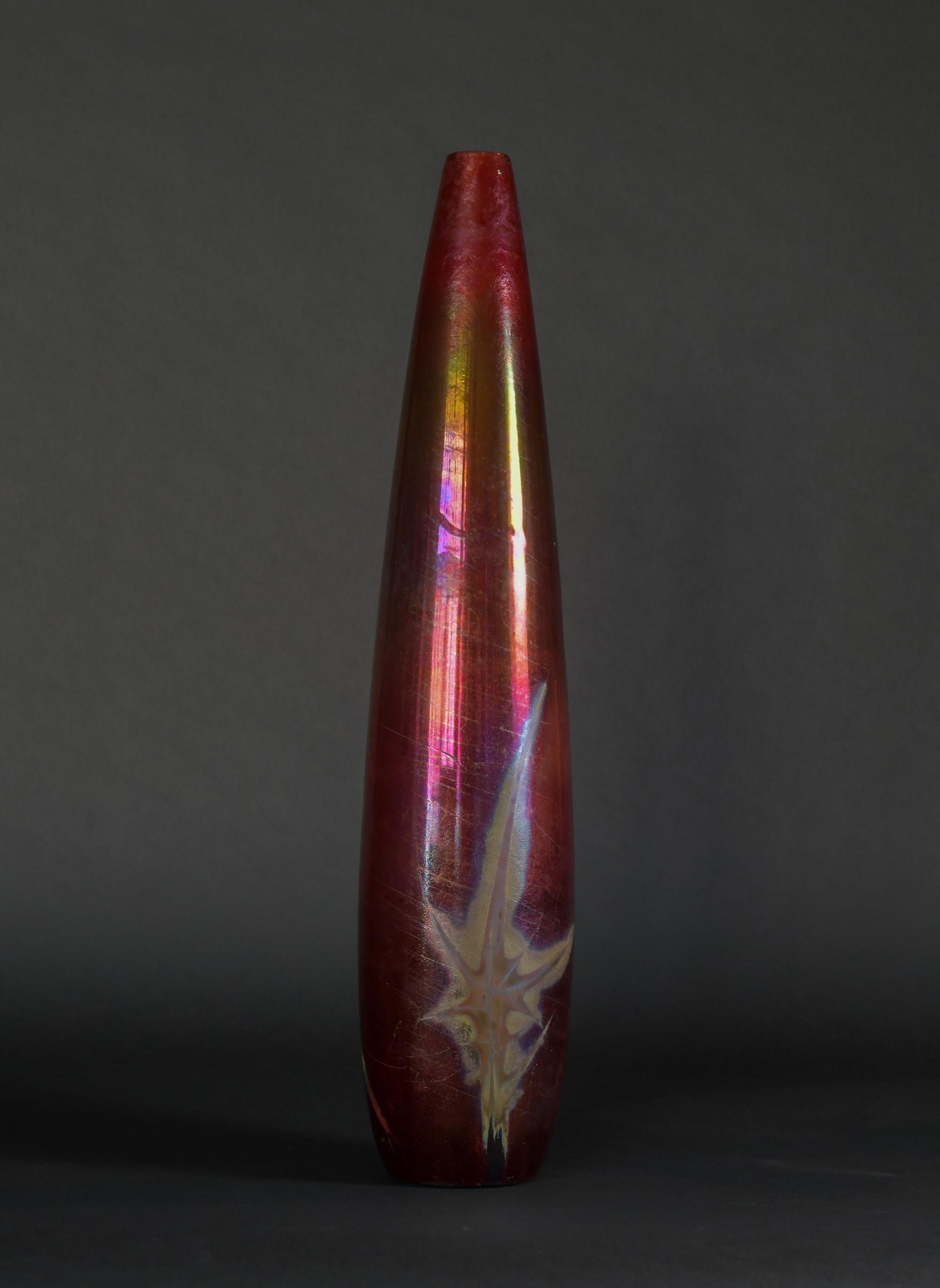 Technicolor Thistle Art Nouveau Vase by Clement Massier In Excellent Condition For Sale In Chicago, US