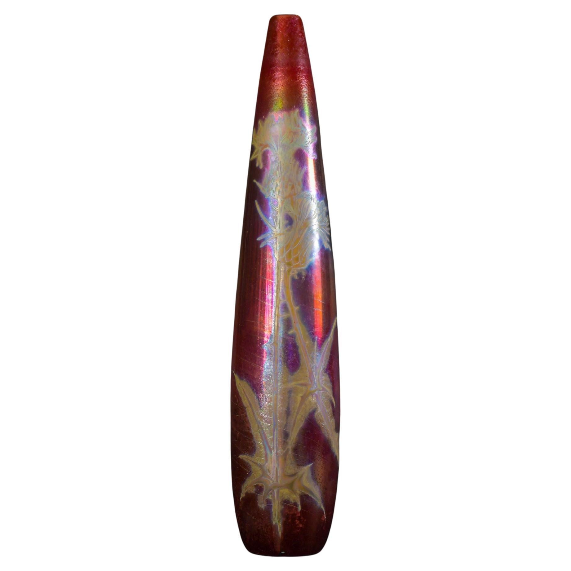 Technicolor Distel-Vase im Art nouveau-Stil von Clement Massier im Angebot