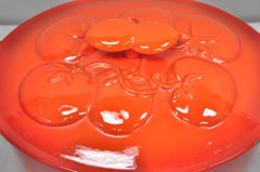 Technique 4 Quart Red Cast Iron Dutch Oven Covered Pot with Tomato Design on Lid