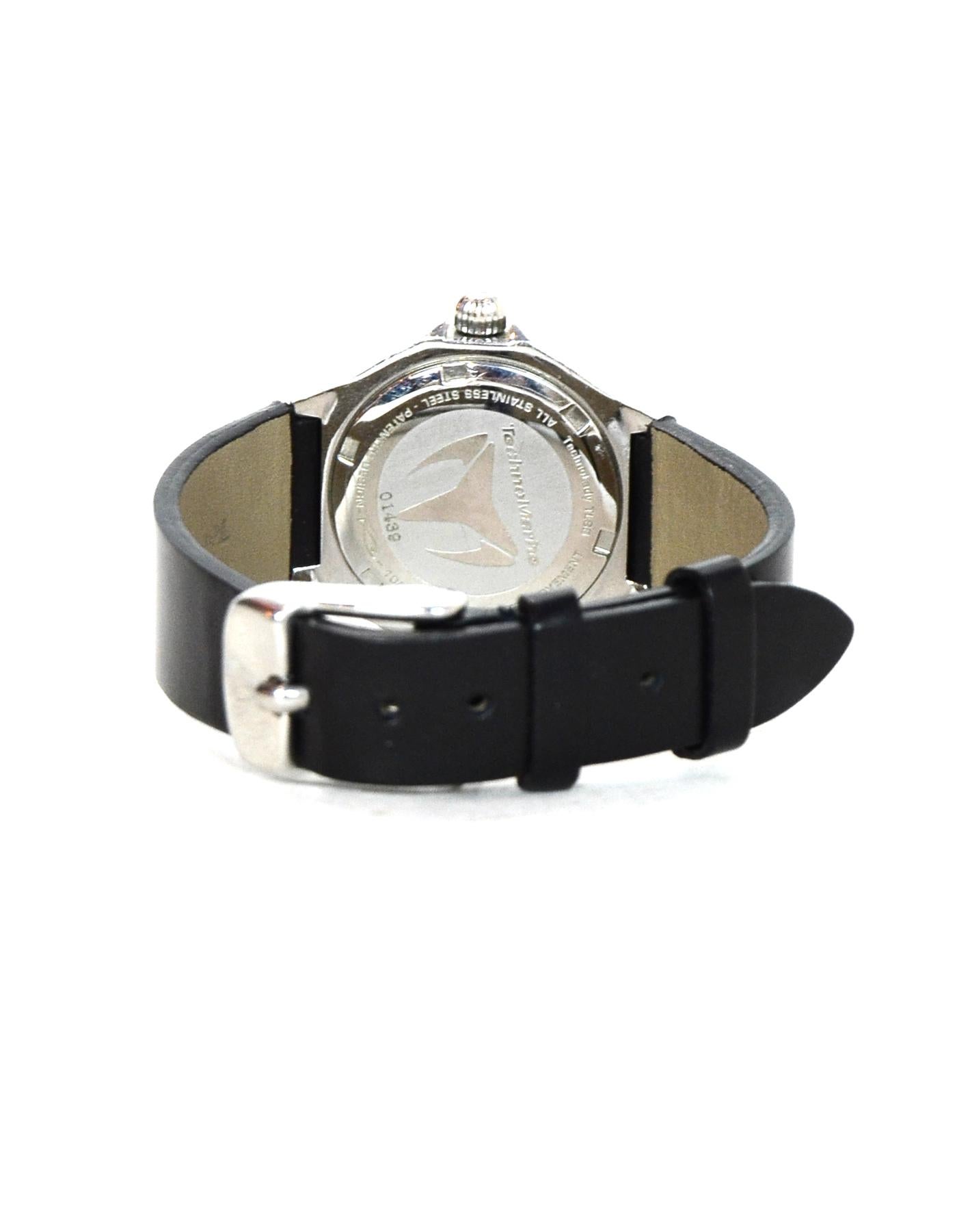 TechnoMarine Black Stainless Steel/Diamond 29mm Technolady Watch In Excellent Condition In New York, NY