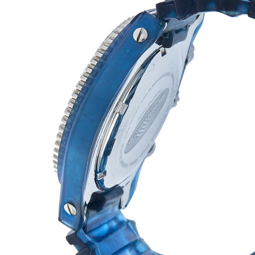 TechnoMarine Blue Stainless Steel & Rubber Diamonds YS12 Women's Wristwatch 42mm In Good Condition In Dubai, Al Qouz 2