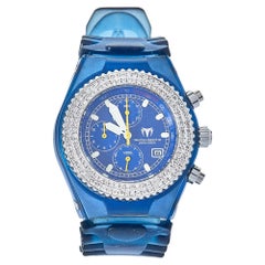 TechnoMarine Blau Edelstahl & Kautschuk Diamanten YS12 Damen-Armbanduhr 42mm