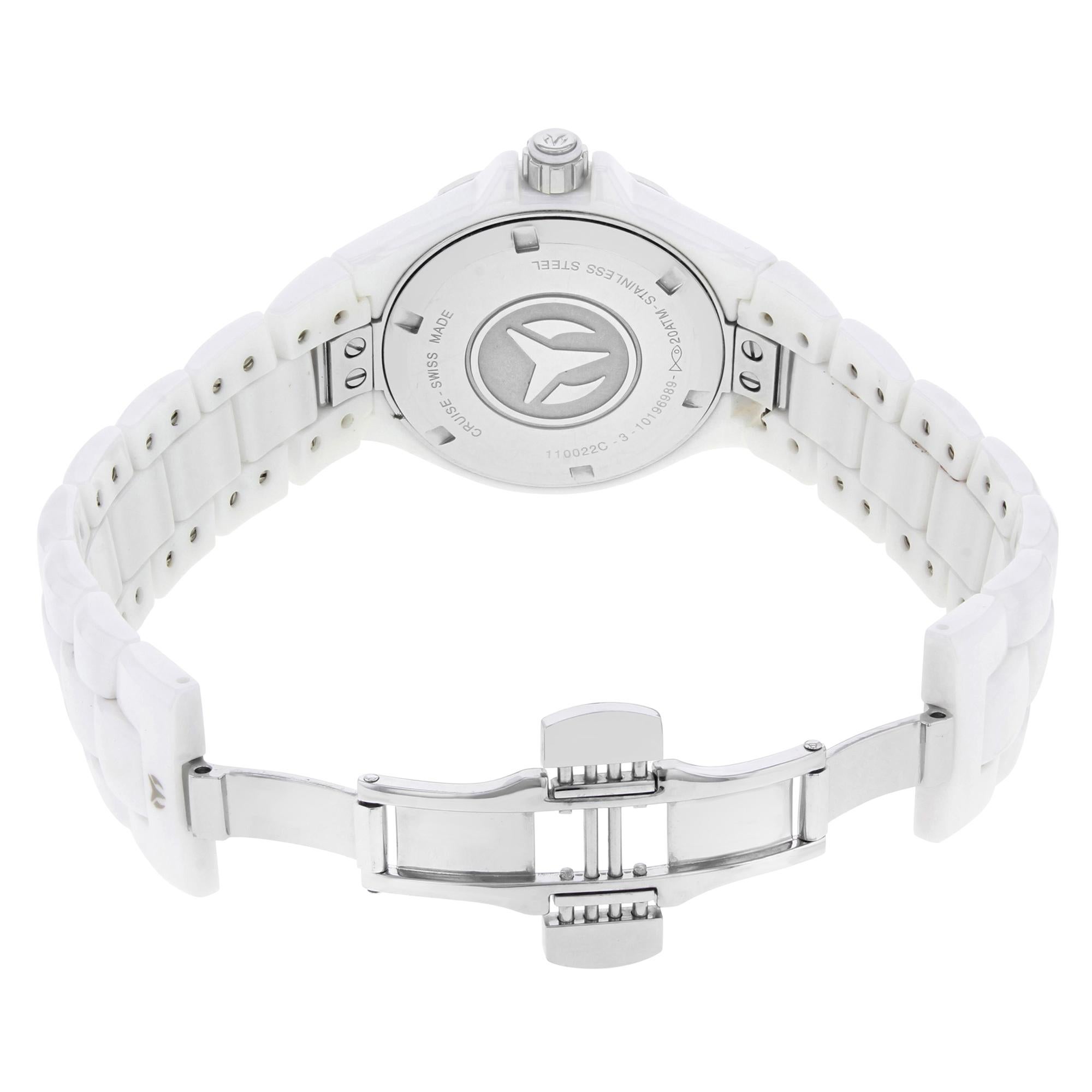 Technomarine Cruise White Dial Ceramic Day Date Steel Ladies Watch 110022C In Good Condition In New York, NY