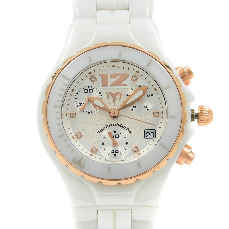 Technomarine Moonsun White Ceramic Steel Diamond Quartz Ladies Watch 208019 For Sale At 1stdibs