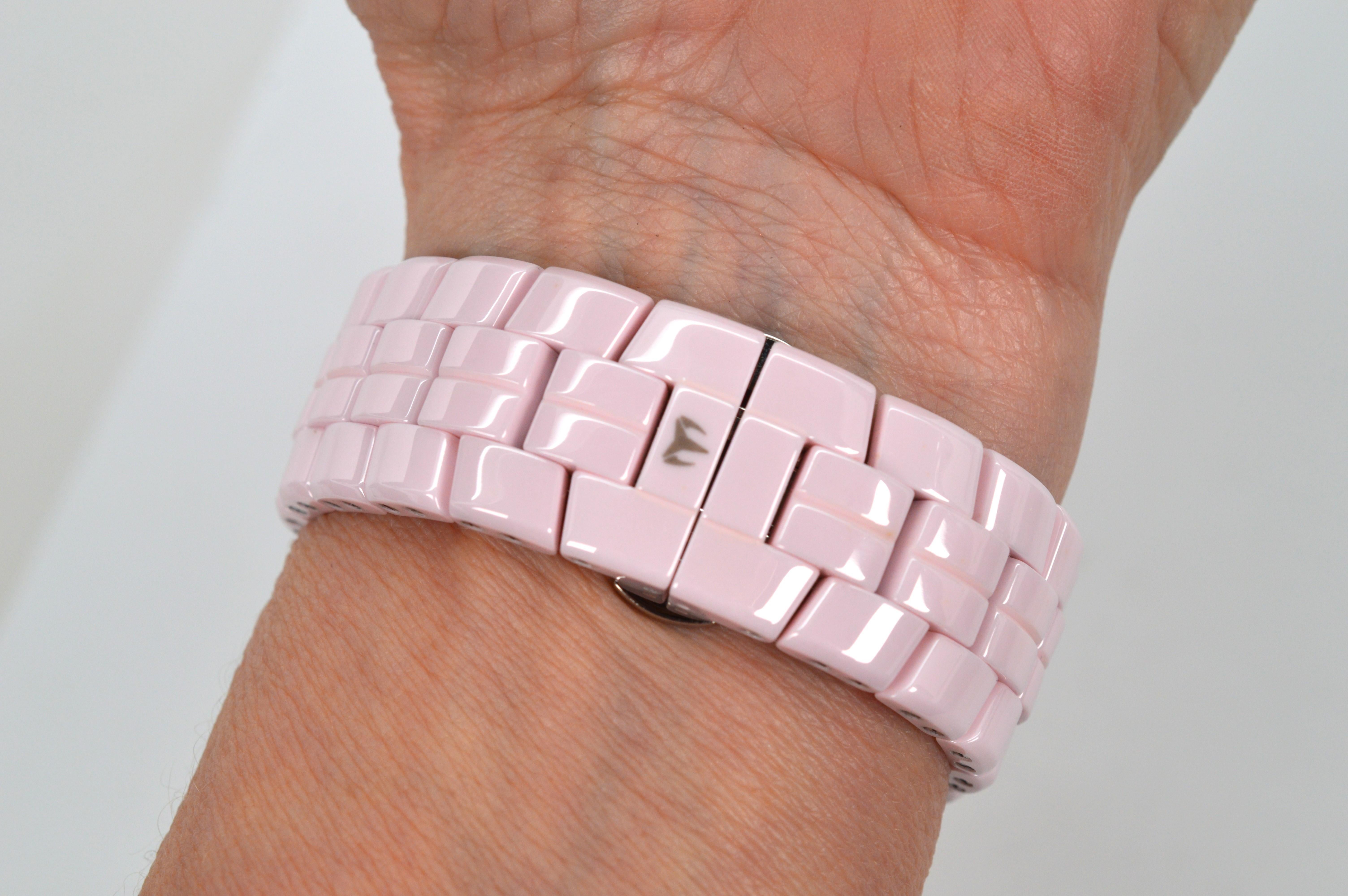 TechnoMarine Pink Ceramic Steel Quartz Wrist Watch w Diamond Bezel For Sale 3